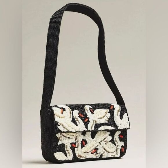 Anthropologie Handbags - Anthropologie The Fiona Beaded Animal Shoulder Bag Purse Swan Appliqué. NEW.